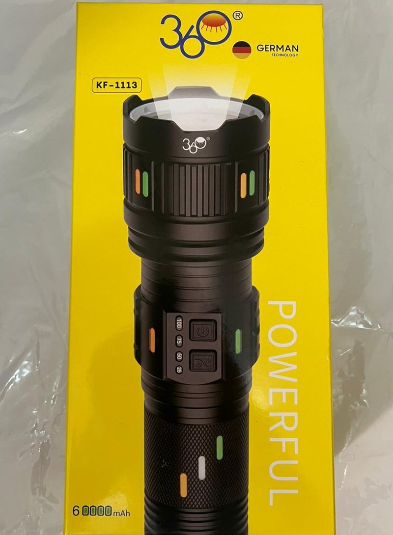 مصباح يدوي احترافي من سبائك الألمنيوم نوع-C قابل لإعادة الشحن بمدى طويل 3000م طاقة عالية